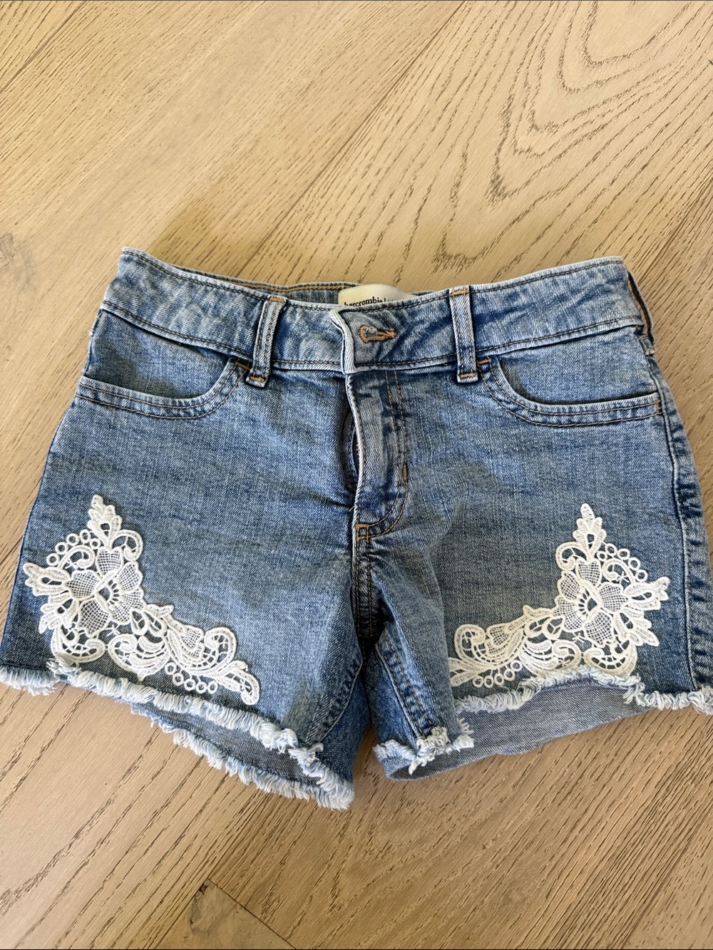 abercrombie kids Light Blue Denim Shorts with White Lace